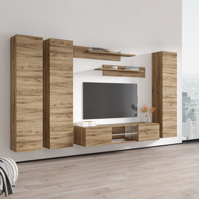 120" Modern Floating Wall Mounted Entertainment Center with 16-Color LED Lighting, High Gloss Finish