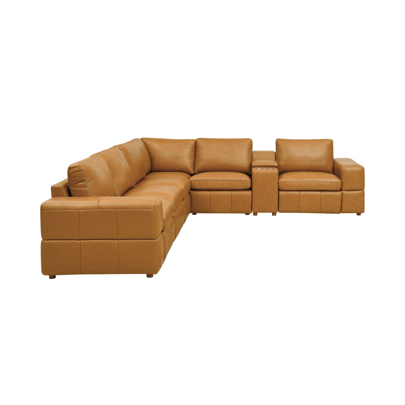 Canapé modulaire en cuir de première qualité avec accoudoirs assortis et deux sièges inclinables, Ginger Faux Leather