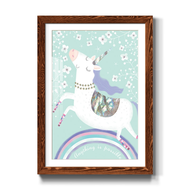 Rainbow Unicorn - Reproduction d'art graphique sur papier encadré, H 31,5 po x l 23,5 po x P 1,5 po, Érable encadré