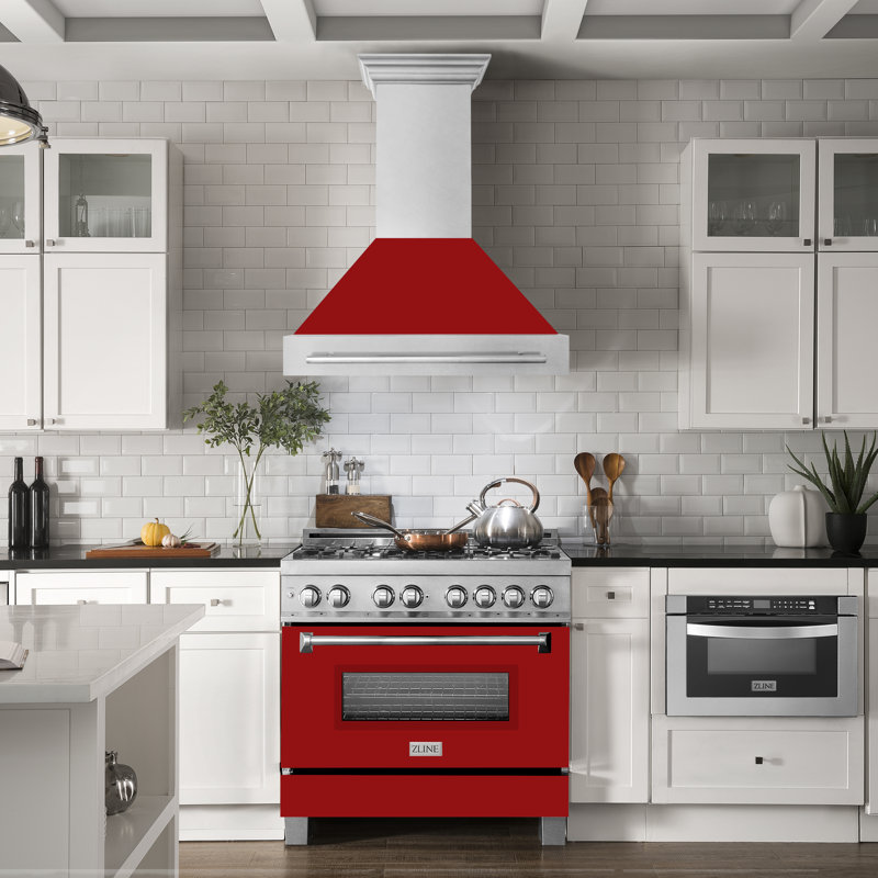 ZLINE 36 po. Hotte de cuisine murale en acier inoxydable satiné avec coque et poignée en acier inoxydable