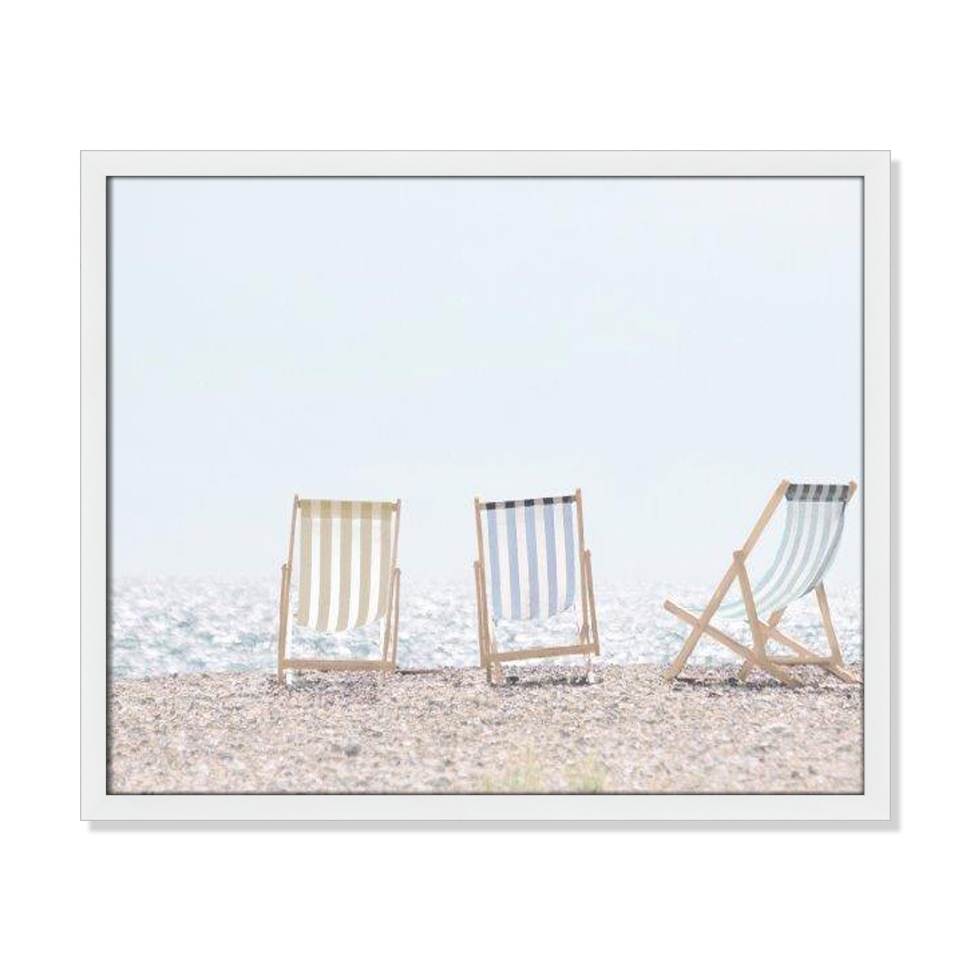 Beach Chairs Framed On Paper by Leah Straatsma Print, 21.5" H x 25.5" W x 1.25" D, Satin White