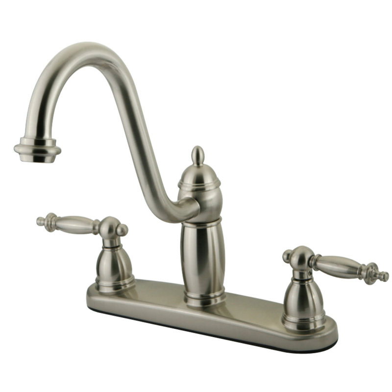 Kingston Brass Templeton Two-Handle 8" Centerset Kitchen Faucet, Without Spray, Brushed Nickel