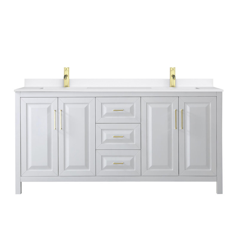 Daria 72'' W Vanity, White, Brushed Gold, White Quartz