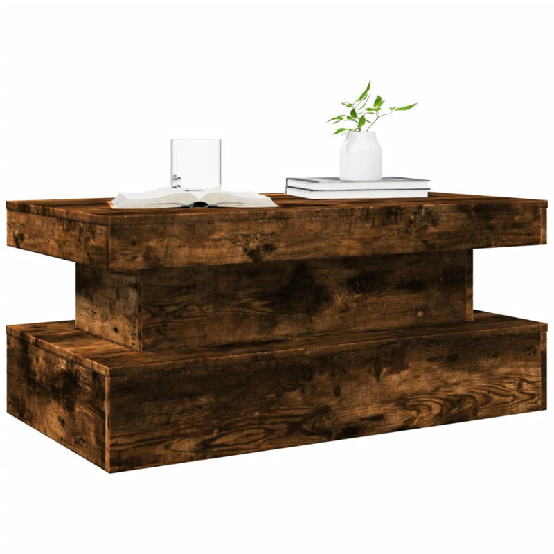  Table basse avec lumières DEL chêne fumé 35,4 po x 19,7 po x 15,7 po