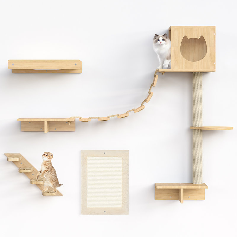 5 Pcs Wood Cat Wall Shelves
