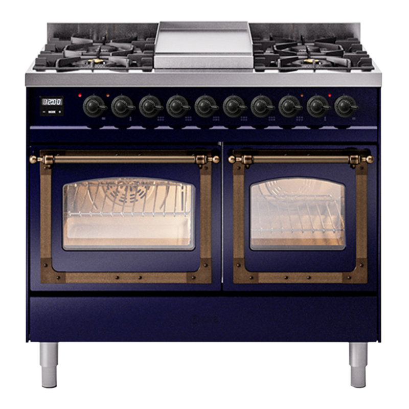 ILVE Nostalgie II Noblesse 40 in Dual Fuel Range, Midnight Blue/Bronze, Natural Gas