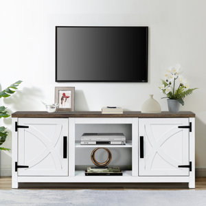 58" Farmhouse TV Stand With Open Storage Shelves And Cabinets For TV Up To 65"