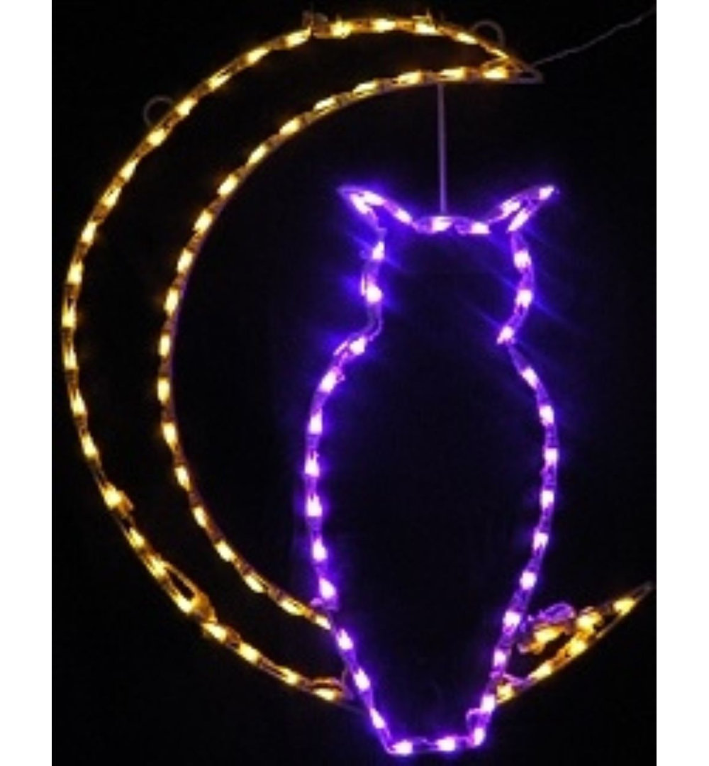 Hanging Owl and Moon Halloween Holiday Lighted Display Lori's Lighted D'Lites