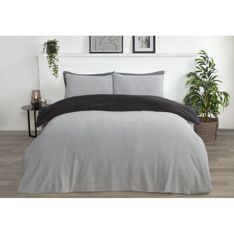 Dashyia Polyester Solid Colour Duvet Cover Set with Pillowcases, Grey/Charcoal, Single - 1 Standard Pillowcase