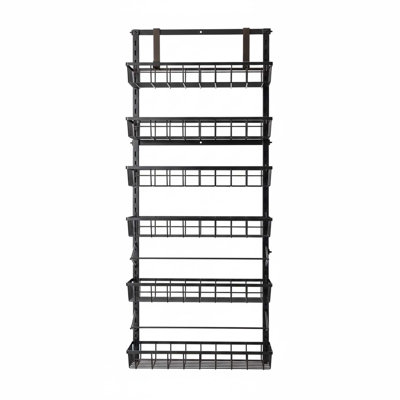 Pantry Organizer Over The Door, 6 Tier Adjustable Hanging Baskets, Wall Mount Spice Rack For Kitchen, Bathroom, Laundry, Black