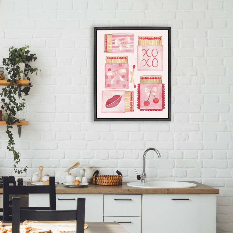 Cadre flottant rose avec composition d'allumettes, design par Nina Jacobs, H 21 po x l 17 po, Cadre flottant noir de jais