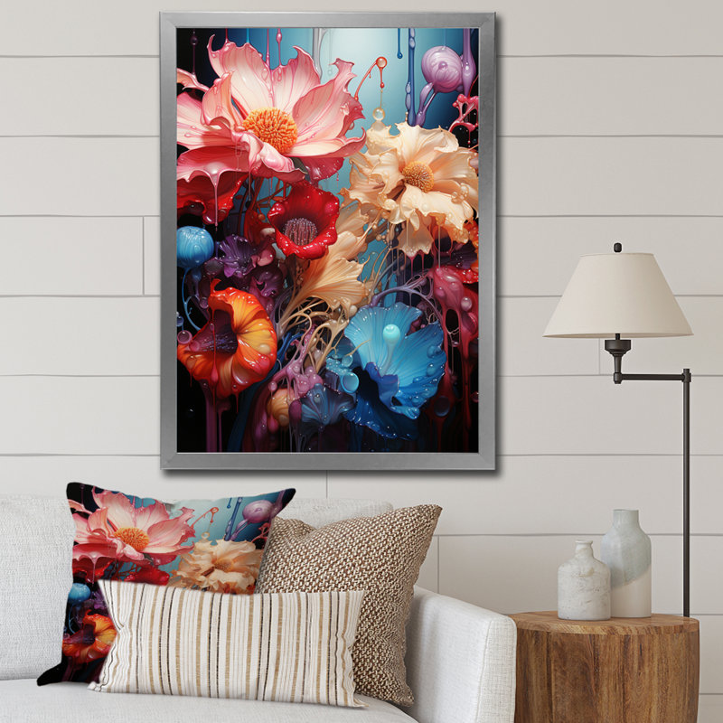 Abstractions florales, botaniques sur toile, Cadre photo argenté, H 20 po x l 12 po x P 1 po