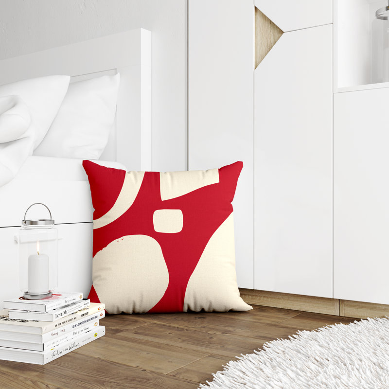 Coussin intérieur / extérieur en polyester filé Lara, 19 po x 19 po, Rouge, blanc cassé