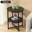 Table d'appoint compacte ronde à 2 niveaux, décor campagnard pour petits espaces, table de chevet avec tablette de rangement, noir