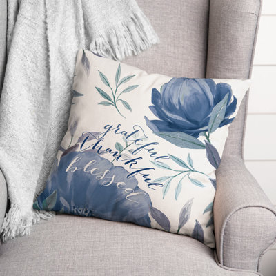  Grateful Thankful Flowers Square Pillow Cover & Insert