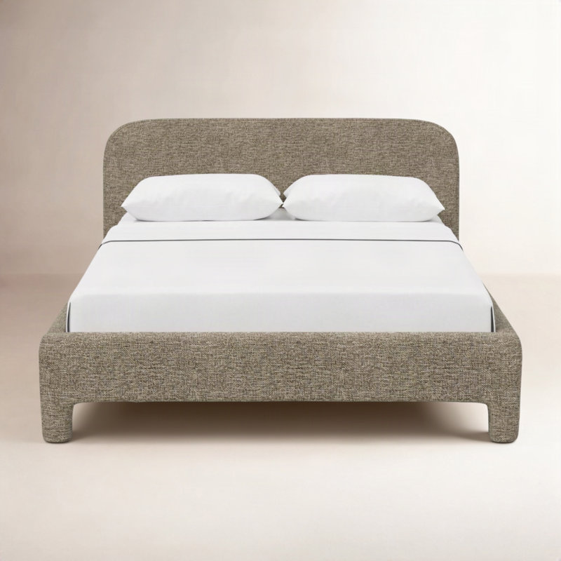 Emmie Platform Bed In Solaz Denim, California King, Milsap Granite Sustain® Tweed