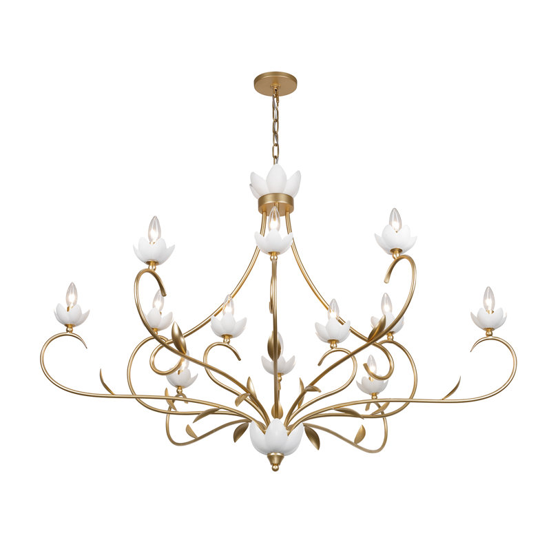 Muse 12-Light Chandelier in French Gold and White Cashmere by Breegan Jane