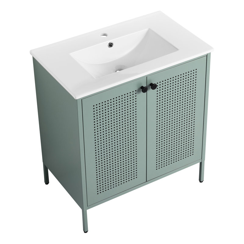 Meuble-lavabo de salle de bain avec lavabo en céramique 30 po - Structure en acier laminé à froid de style contemporain avec capacité de charge de 180 lb élément d'aspect moderne lisse pour un entretien facile de l'hygiène
