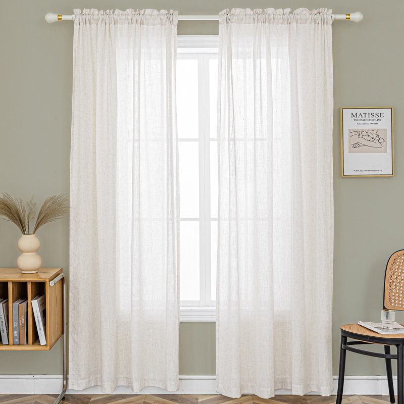 Paire de rideaux semi-transparents avec passe-tringle Jep, L 52 po x L 96 po, Blanc