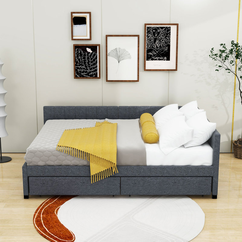 Tayson Full 2 Drawers Upholstered Daybed, Gray