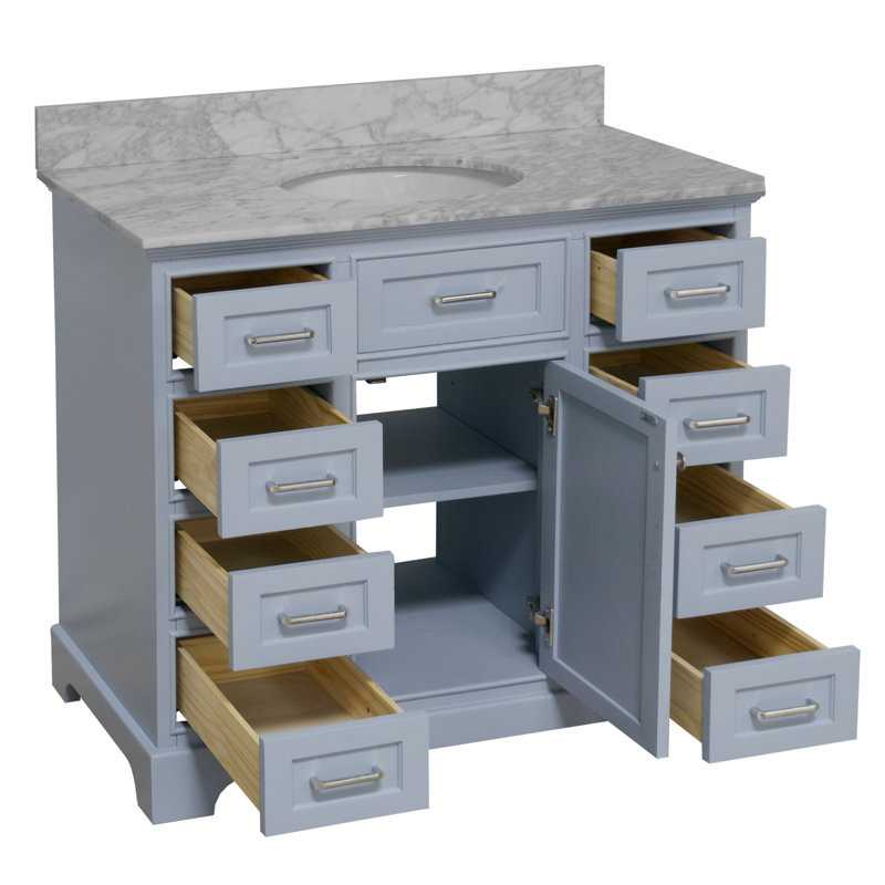 Meriline 42'' Single Bathroom Vanity with Top, Powder Blue, Carrara Marble