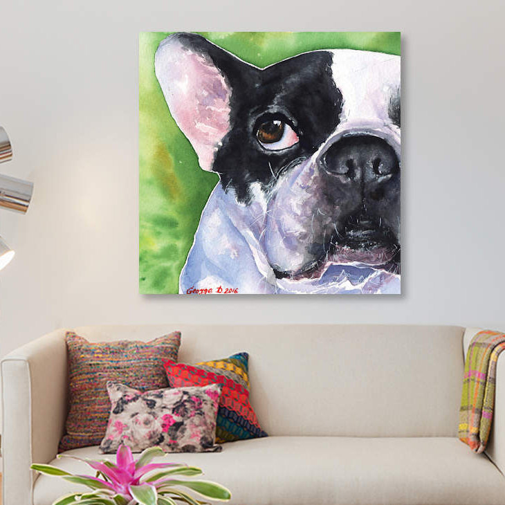 « french bouledogue », reproduction d’impression sur toile, H 12 po x l 12 po x P 1,5 po, Toile tendue, Pas de tapis