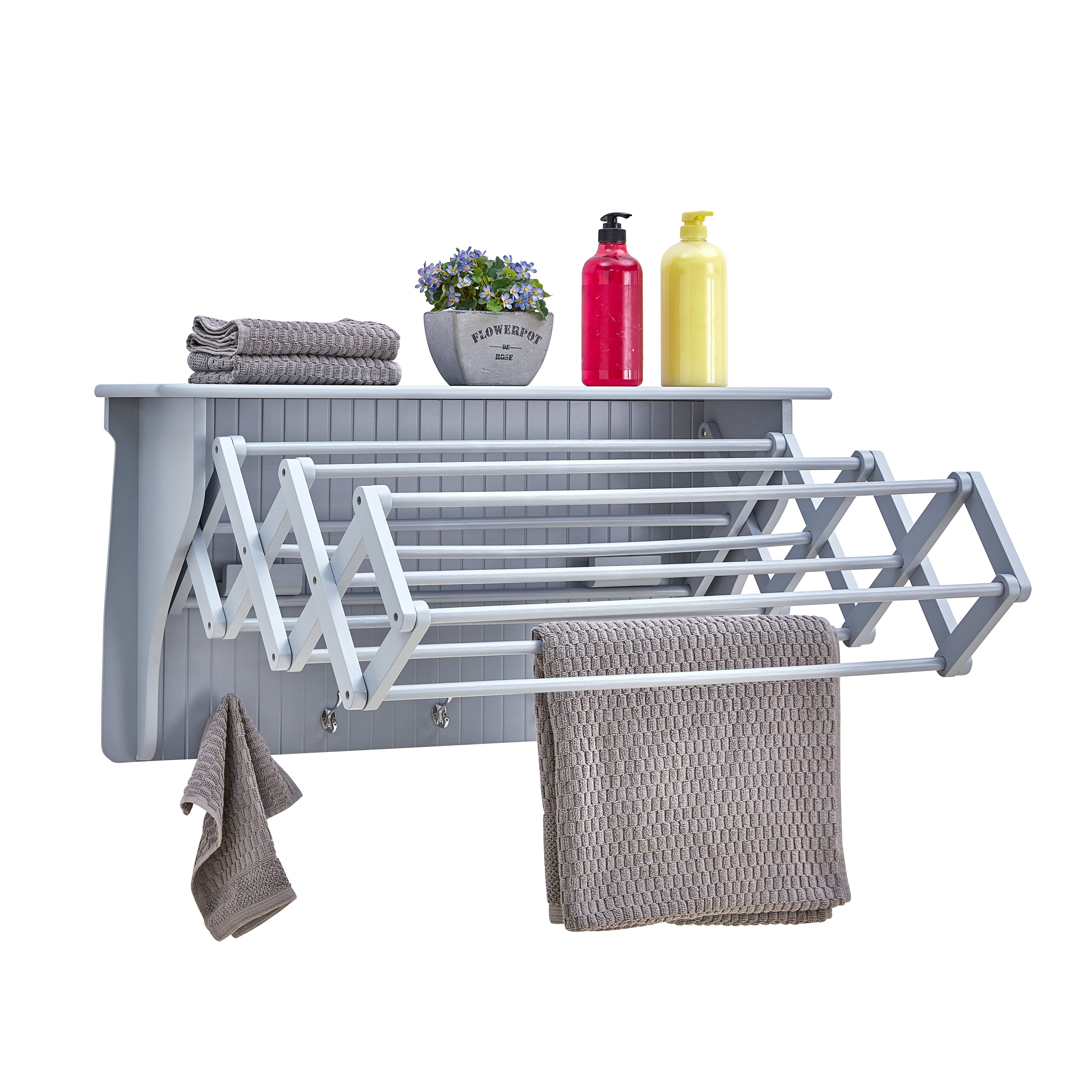 Honey-Can-Do 3-Tier Folding Accordion Steel Clothes Drying Rack with Mesh  Top, Silver/Blue