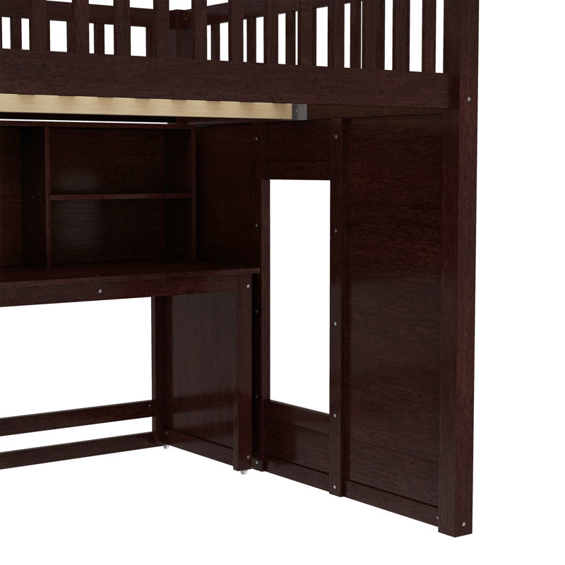 Lit mezzanine avec bureau mobile intégré, Double, Espresso