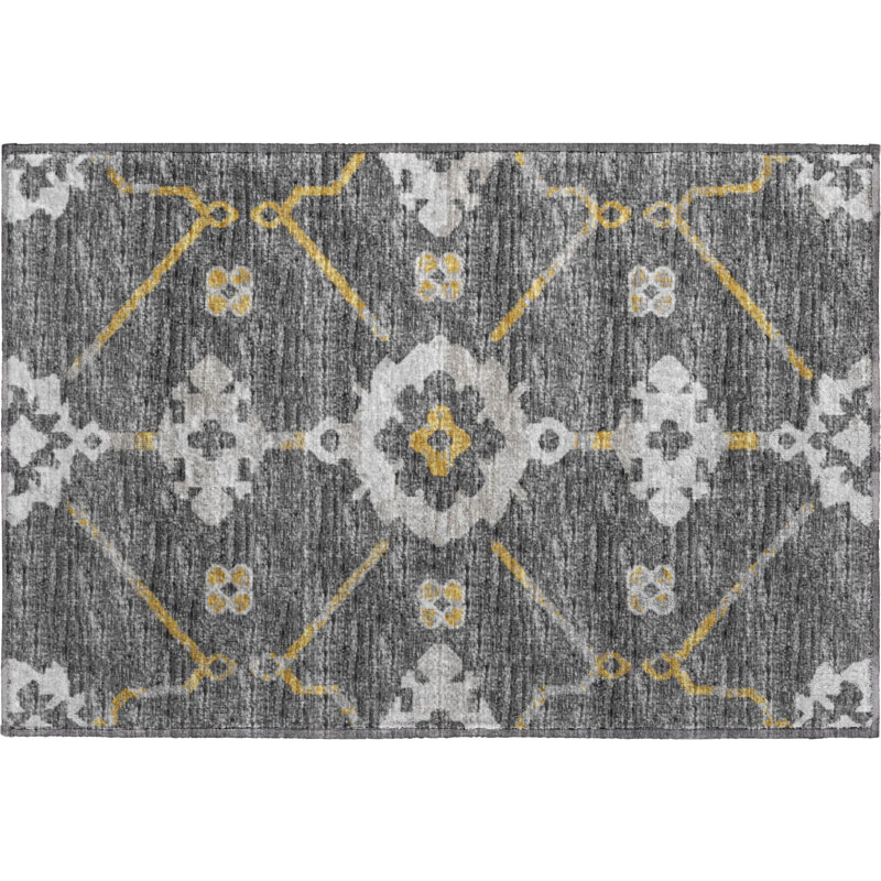 Premium Machine Washable Taquoia AMF122 Gray Rug, Rectangle 1'8" x 2'6"