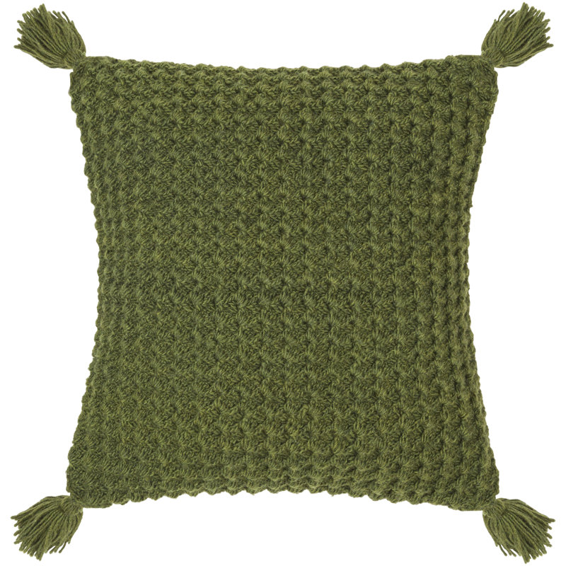 Makrome Reversible Throw Pillow, Polyester/Polyfill, 22" x 22", Olive