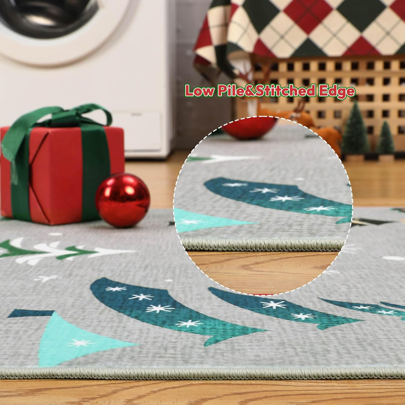 Red Rug, Washable Christmas Carpet, Soft Low Pile Non-Slip Rug for Kitchen, Entryway, or Bedroom Decor, Rectangle 6' x 9'