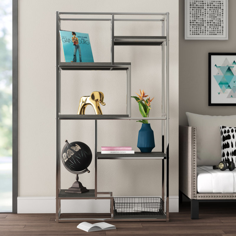 Caithlin 70"H x 38"W Metal Open Etagere Bookcase, Chrome