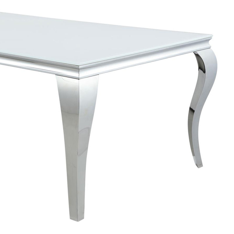 Keshaun Rectangular Dining Table with Glass Top, Silver, 41.9" W x 80.35" L