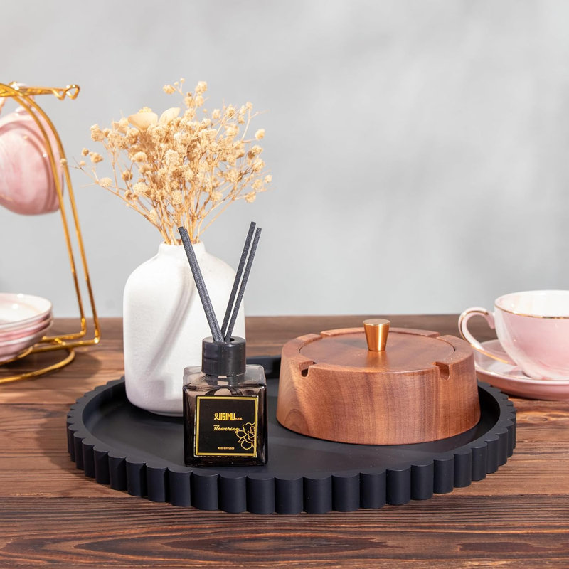 Silicone Bathroom Countertop And Vanity Tray-10 Inch Round Silicone Bathroom Tray,Modern Bathroom Decor，Coffee Table Decor，Decorative Tray For Candle，Perfume, Plants (Black)