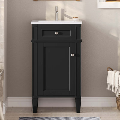 Meuble-lavabo autoportant avec lavabo en céramique, porte à fermeture douce, tablette réglable, style français, pieds solides