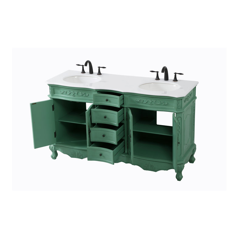 Lunette 60'' Double Bathroom Vanity with Top, Ivory White, Vintage Mint