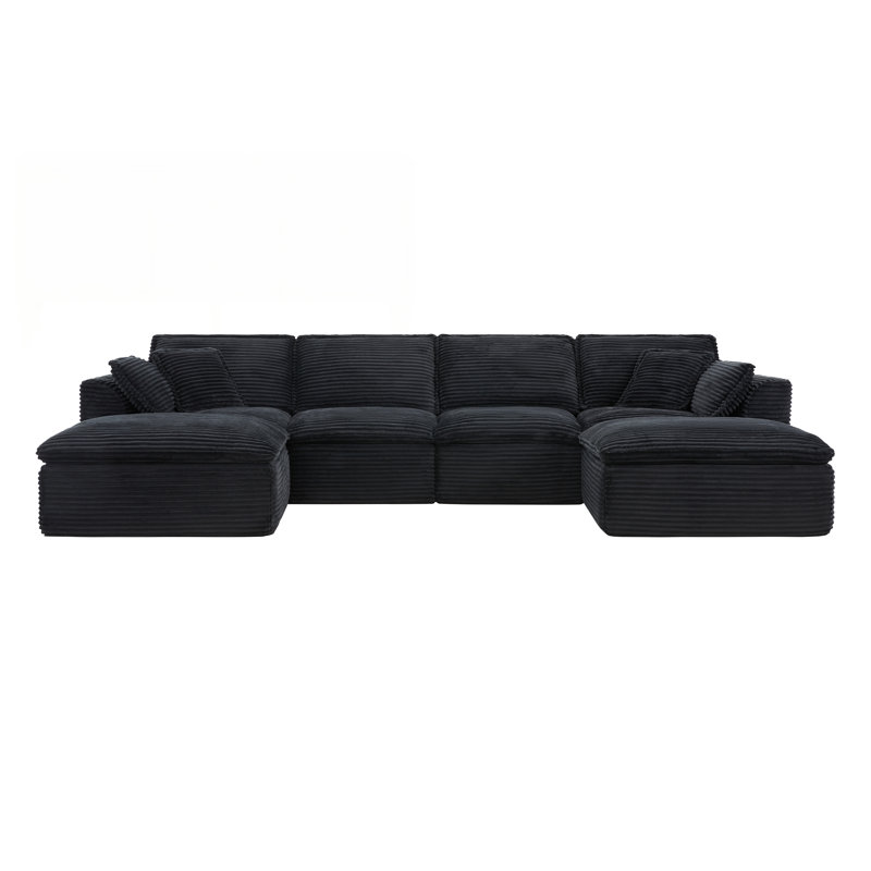 Canapé modulaire en U avec repose-pieds 142 * 82 entièrement compressé, avec largeur et profondeur supplémentaires, sans assemblage requis, pour le salon et l’appartement, 2 couleurs
