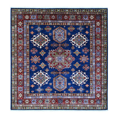 6'0" x 6'5" Boeing Blue Hand Knotted Super Kazak Pure Wool Square Oriental Rug