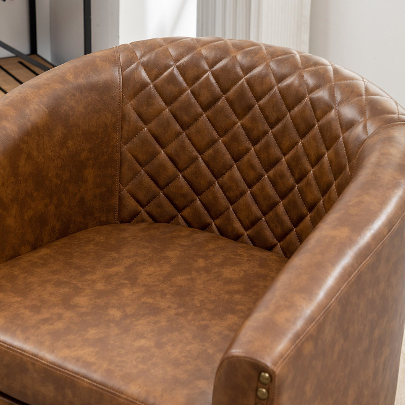 Fauteuil demi-tonneau capitonné 2 pièces Oscar, Similicuir café
