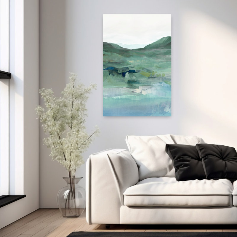 «Mist Over Tranquil Hills I I Abstract Contemporary Landscape Nature», art mural, 36" H x 24" W