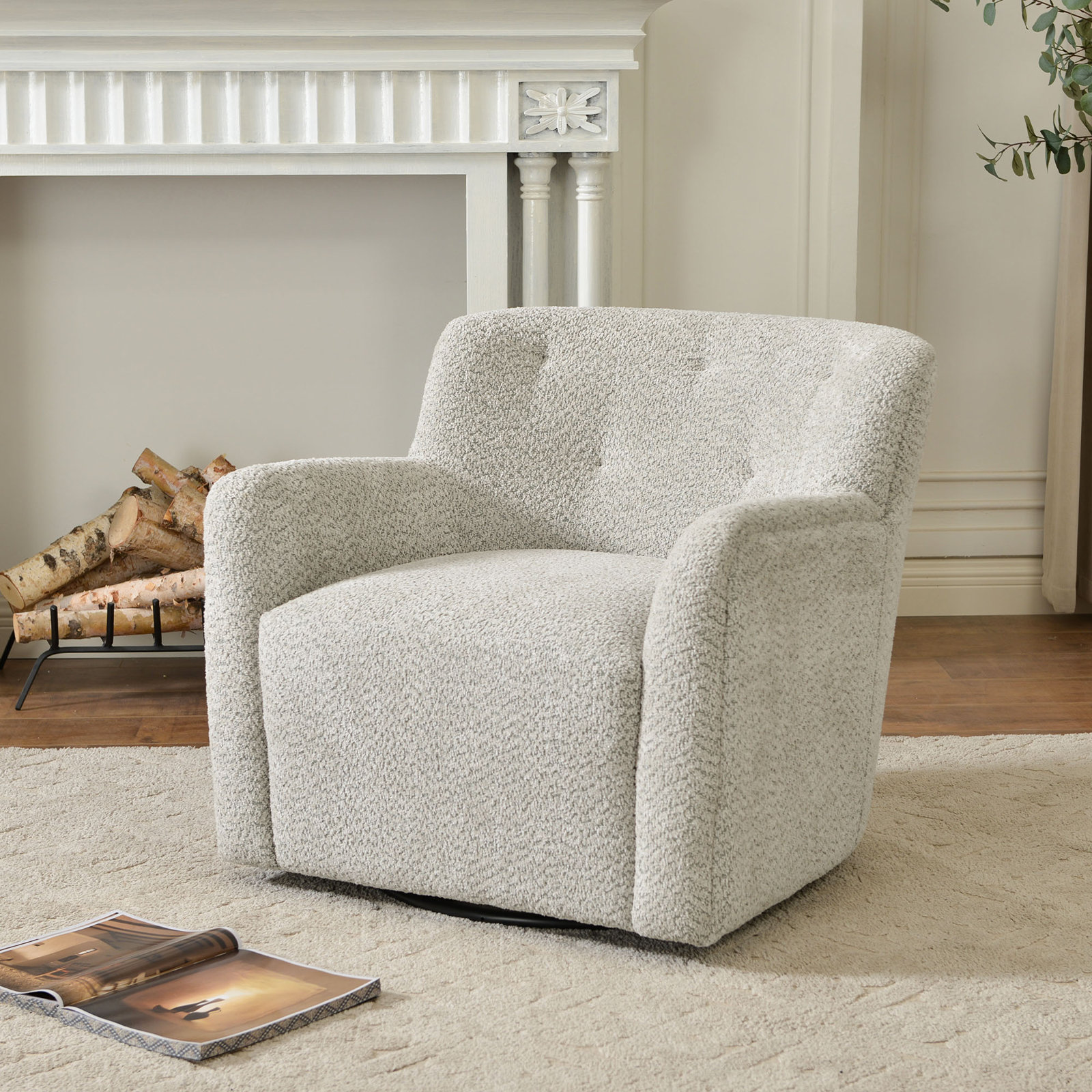 Fae Chenille Upholstered Swivel Armchair, Moss Gray Textured Chenille