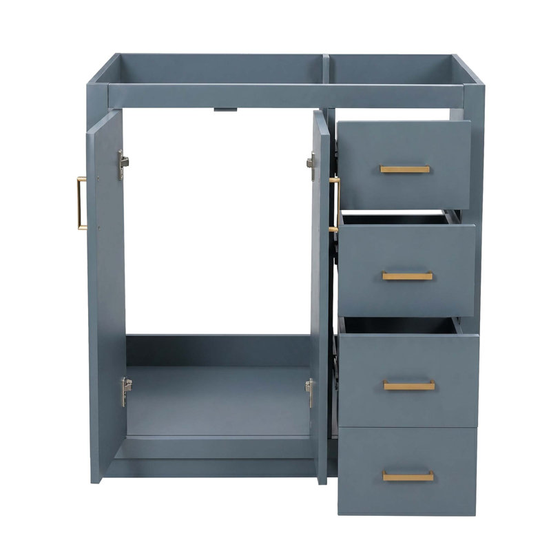 Meuble-lavabo moderne sur pied avec structure en bois massif et rangement à fermeture en douceur, Bleu