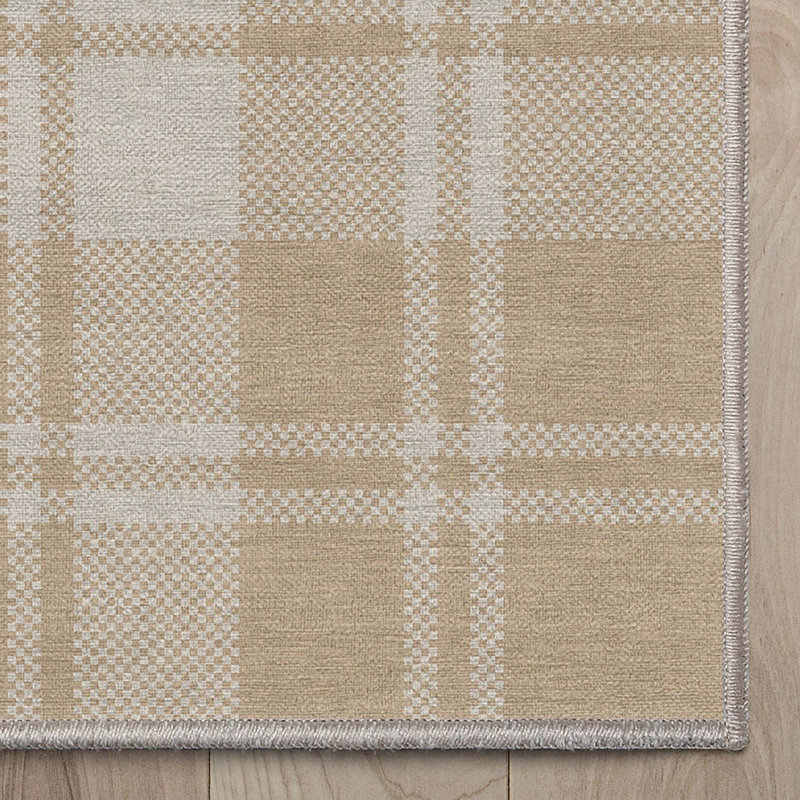 Kehr Plaid Farmhouse Geometric Beige Brown Flat-Weave Area Rug, Rectangle 7'7" x 9'10"