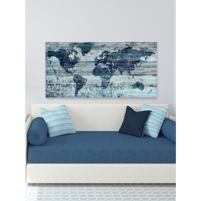 Indigo Countries - Wrapped Canvas Print, 30cm H x 61cm W x 3.81cm D