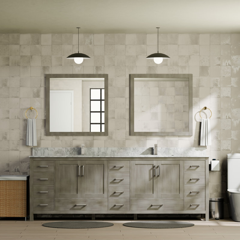 Jacques 84" Double Bathroom Vanity Set, Distressed Gray, White Carrara Marble