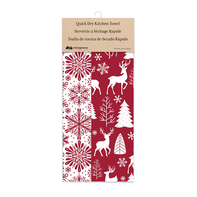 Deer & Snowflakes Double-Sided Quick Dry Waffle Weave Kitchen Towel