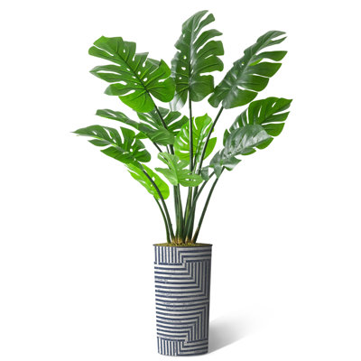 Arbre artificiel dans un pot de fleurs moderne, arbre de soie artificiel Monstera (décoration en pot et arbre)