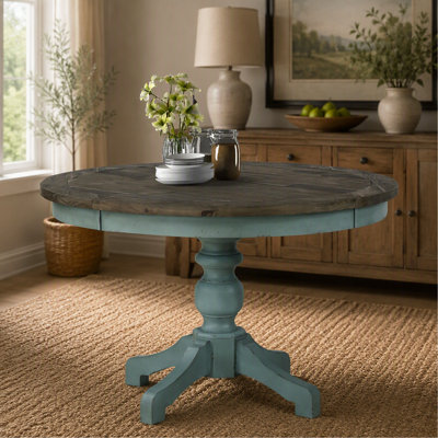 Blue And Brown Two-Tone Finish Wood Dining Table