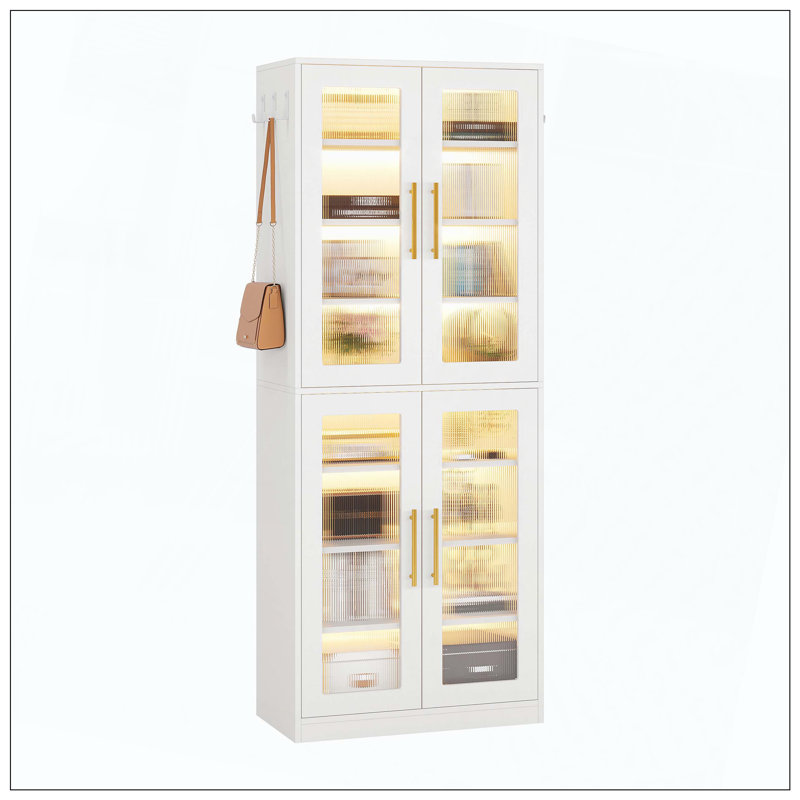 Grande bibliothèque blanche avec 8 portes réglables à DEL, White
