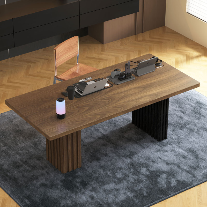 Bureau d'écriture moderne, grand bureau de 66,9 po avec base cannelée à deux tons, bureau à domicile